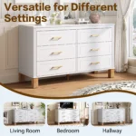 Modern 6-Drawer Double Dresser White with Metal Handles and Solid Wood Legs – close-up detail