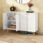 Hexagon Honeycomb Pattern Sideboard Cabinet with 4 Doors, Credenza Storage Cabinet, Modern Kitchen Buffet - Image 4