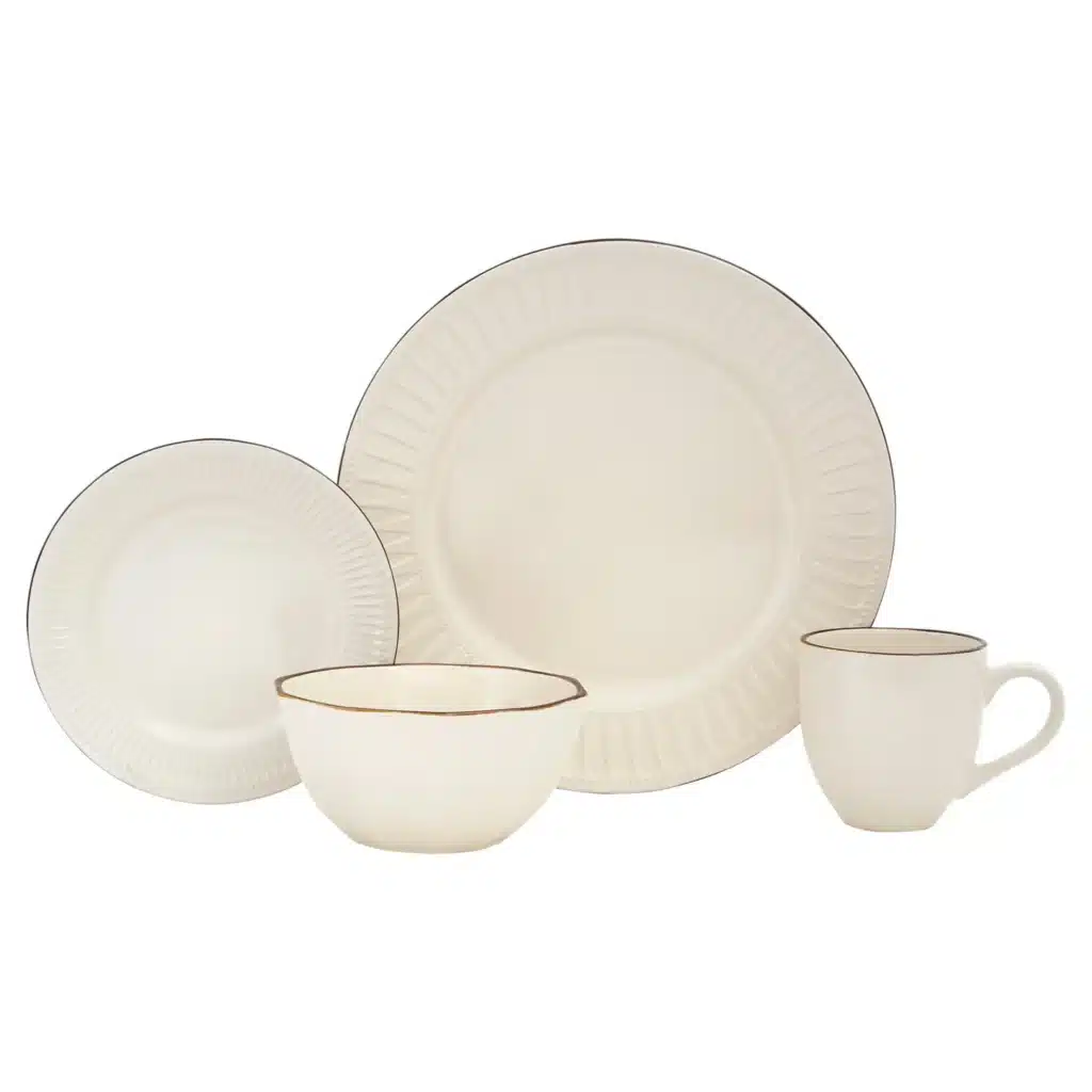 HMS Ivory Luxury Sixteen-Piece Stoneware Dinnerware Set Sixteen-Piece Ceramic Service for Four Ceramic Tableware Set for Home