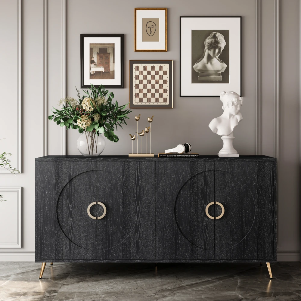 Ha6314c79d81342b4be9a4661f2d64c9av.webp Modern wooden storage cabinet with 4 doors in a living room setting