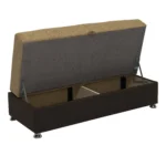 Goldoma 54-inch camel storage ottoman with chenille upholstery and faux leather accents in a living room