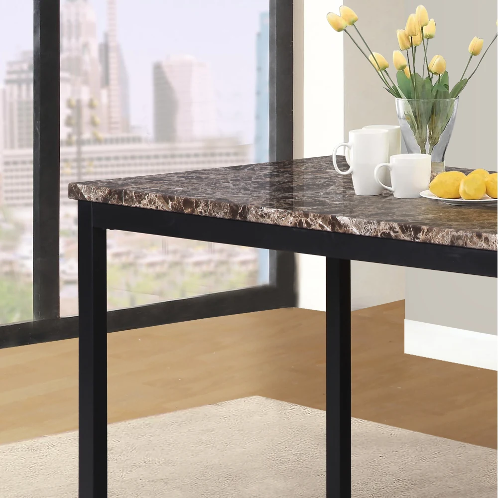 Metal Dining Table with Faux Marble Top, Black 48"