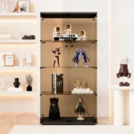 Double Door Tawny Glass Display Cabinet with 4 Door Shelves Floor-to-Ceiling Bookshelf for Living Room Bedroom Office by FCJ