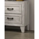 White wash nightstand with two drawers and black bar pulls, contemporary bedroom furniture