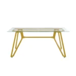Antique Nordic modern dining table with tempered glass top and metal legs seating 6 people in a dining room