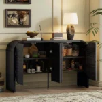 Modern Wood Sideboard Cabinet Curvy Edge 4 Doors Storage Adjustable Shelves Portable Living Room - Image 7