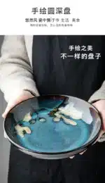 Chinese-style ceramic deep plate household salad plate disc personality plate creative old-fashioned hand-painted tableware