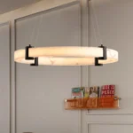 Ship From USA,Modern LED Pendant Light, 24-Inch Round Hanging Chandelier with Marble Finish Resin Ring Ceiling Light