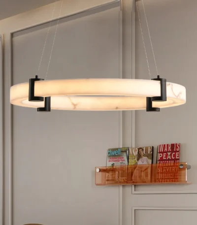 Ship From USA,Modern LED Pendant Light, 24-Inch Round Hanging Chandelier with Marble Finish Resin Ring Ceiling Light