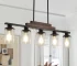 37-inch farmhouse industrial 5-light kitchen island pendant light with metal wood frame and clear glass shades, hanging