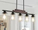 37-inch farmhouse industrial 5-light kitchen island pendant light with metal wood frame and clear glass shades, hanging