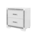 White nightstand with glitter trim and two drawers for bedroom storage - Goldoma glitter nightstand