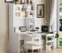 Modern Glass Computer Desk with 90 Degree Rotating Desktop Durable Office Desk with Storage Drawer Shelves and Cabinets