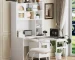Modern Glass Computer Desk with 90 Degree Rotating Desktop Durable Office Desk with Storage Drawer Shelves and Cabinets