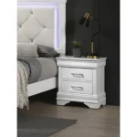 Modern white nightstand with two spacious drawers and sleek design for bedroom storage