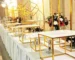 Elegant wedding cake stand set with tiered metal holders for dessert table
