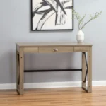 HMS 44" Solid Oak and Black Wood Industrial Design Style Convertible and Stable Computer Desk with Metal Sled for Office Use