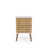 Geometric wood nightstand in natural and white with carved drawers, modern style by Goldoma
