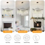 Modern crystal chandelier with K9 crystals illuminating a dining room