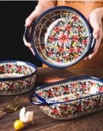 Ceramic Bakeware Bowls Polish Style Hand-painted Kitchen Tableware Salad Dessert Steak Pasta Plate Fruit Tray Decoration - Image 33