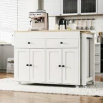 K&K 74.5 Inch Modern Kitchen Island with Extendable Dining Table on Wheels Waterproof Portable Spice Rack & 2