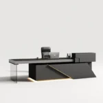 Free Shipping US Warehouse in Stock 78" Executive Desk with Drawers - L Shaped Desk Black Executive Office Desks with LED