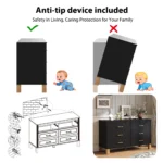 Modern 6-drawer double dresser with metal handles and solid wood legs in a kids room - Goldoma black storage cabinet