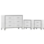 Elegant 3-Piece Dresser Set with Two Nightstands and Metal Handles – styled in a modern Living setting