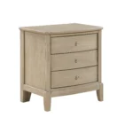 Classic farmhouse nightstand in beige wood finish with three drawers - Goldoma