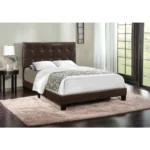 Goldoma Gray Full Upholstered Linen Bed Frame with tufted headboard in a stylish bedroom setting