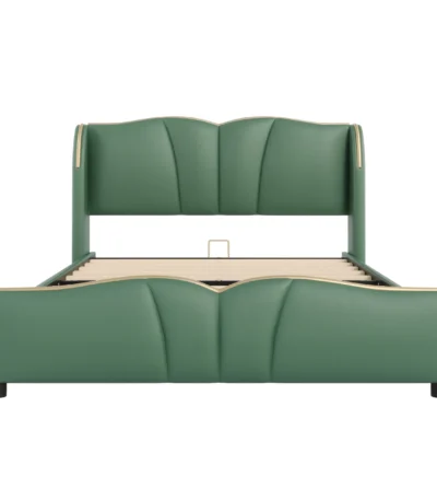 Goldoma queen PU leather bed frame with wingback headboard in a modern bedroom setting