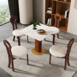 Modern sintered stone square dining table for 4 by Goldoma, white top with metal legs in dining room