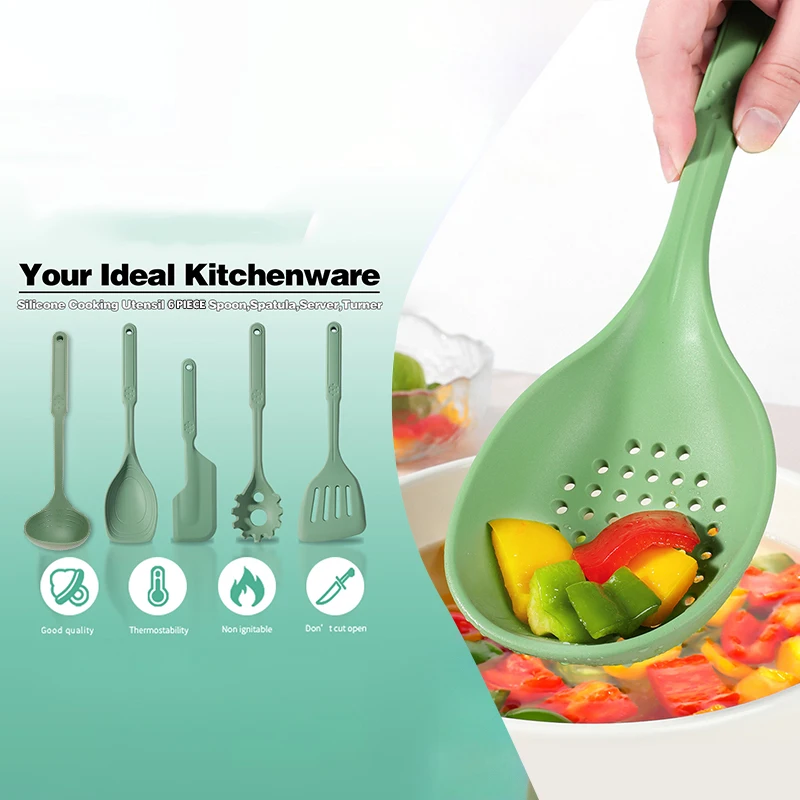 Food Grade Silicone Spatula and Spoon Set 6pcs Multi-Purpose Kitchen Utensil Set