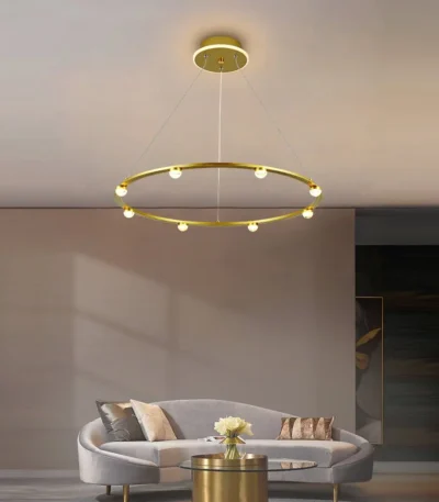 USA Stock ComiLED Gold/White/Black Ring LED Chandelier Modern Aluminum Round Pendant Light for Living Room & Bedroom