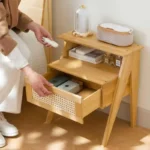 Natural bamboo nightstand with drawer – eco-friendly bedside table for bedroom or living room