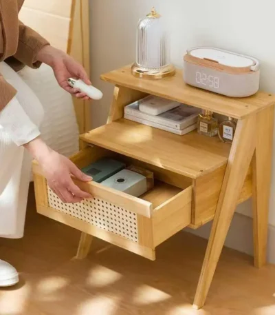 Natural bamboo nightstand with drawer – eco-friendly bedside table for bedroom or living room
