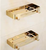 Bathroom Shelf Bath Storage Holder Wall Mounted Gold Stainless Steel Square Bath Shower Shelf Bath Shampoo Holder Corner