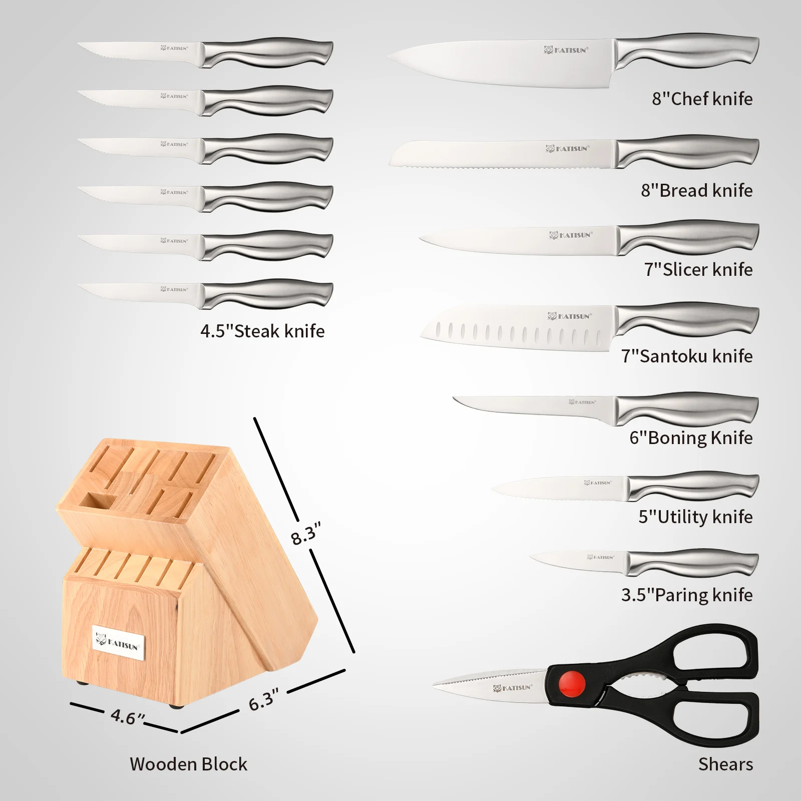 15 Piece Premium Utility Bread Paring Knife Carbon Steel Chef Kitchen Knife Set with Scissors