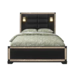 Goldoma Queen Bed Frame with Black Faux Crystal Bling and LED Lights