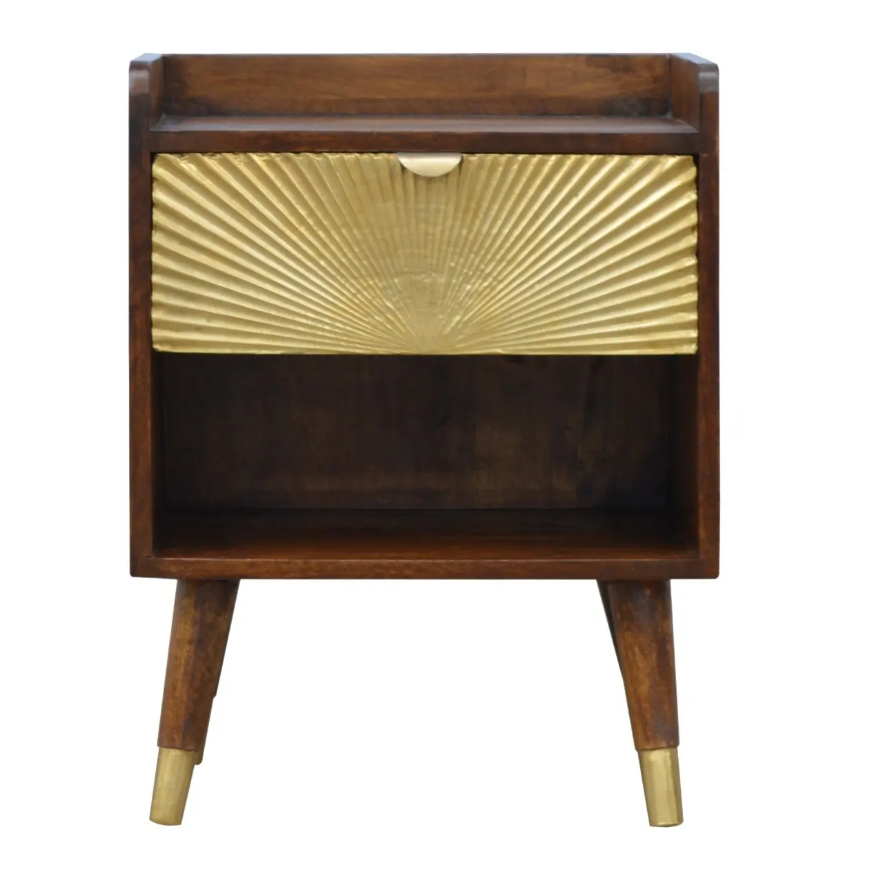 Solid Wood Manila Gold Nightstand – 1 Drawer 1 Open Slot Dark Brown