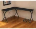 HMS 62" Modern L-Shaped Computer Desk in Black Portable with Bookshelf for Bedroom or Hotel Made of Wood and Metal