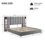 Goldoma queen velvet upholstered bed with built-in USB ports and reading lamp in modern bedroom setting