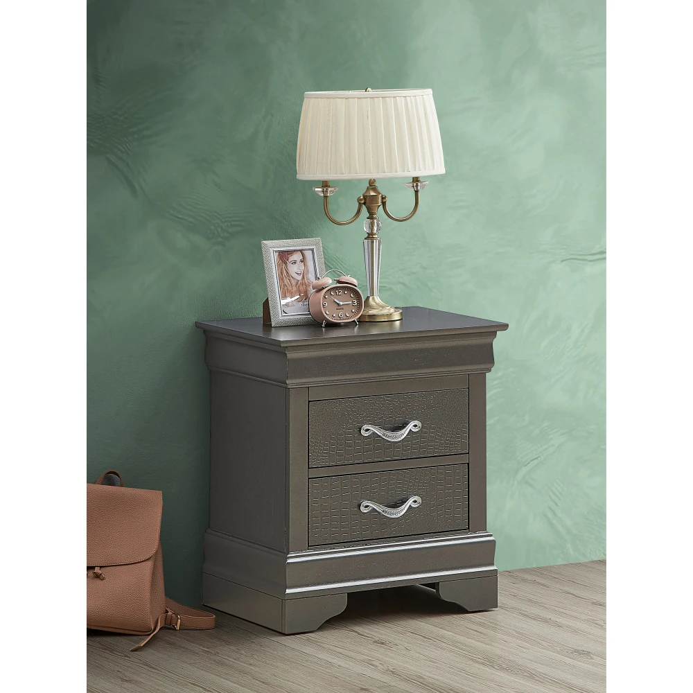 Goldoma modern nightstand with drawers in metallic black finish for bedroom storage