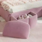 Goldoma full size velvet platform bed with rabbit ear headboard and storage in a modern bedroom setting