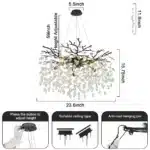 Modern Crystal Chandelier, Round Tree Branches Chandelier 8-Light Chandelier for Living Room Bedroom Bathroom Kitchen Foyer