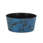 Large blue planter with powder-coated finish on a patio