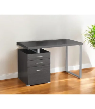 HMS 24" Modern Solid Wood Computer Desk Gray & Black with Three Drawers for Home Office