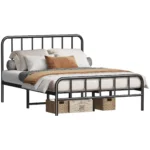 Goldoma full size metal platform bed frame with storage, sturdy steel slats, black finish