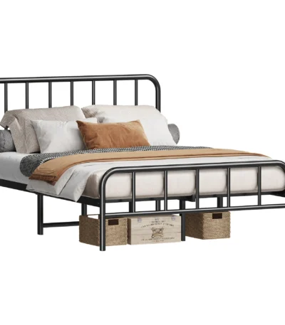 Goldoma full size metal platform bed frame with storage, sturdy steel slats, black finish