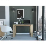 FCJ Oviedo 120 Wooden Writing Desk Light Oak Four Legs Adjustable and Extendable for Office or Living Room for Computer Use